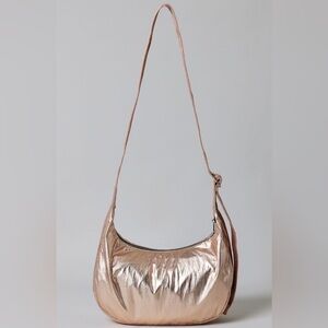BAGGU Metallic Rose Gold Medium Crescent Crossbody Bag new nwt LAST ONE